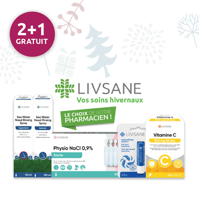 BENU LIVSANE 2+1 GRATIS GRATUIT Korting Remise Discount Vitaminen Vitamines Winter Hiver Verzorging Soins